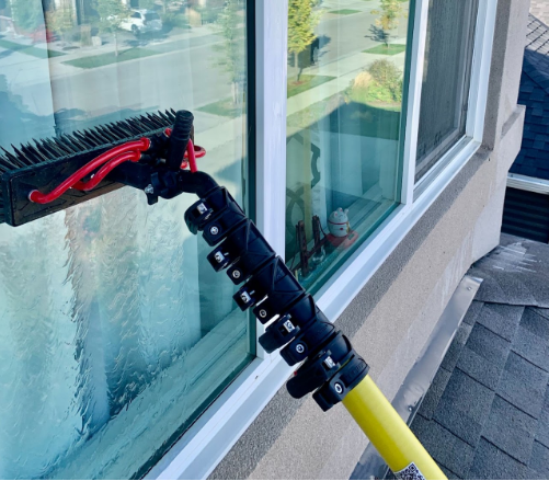 Window cleaning equipment on a residential balcony